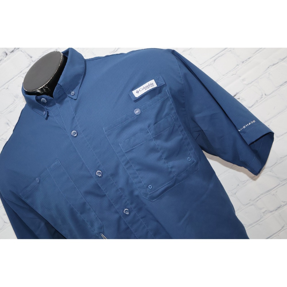 Columbia PFG Performance Fishing Gear Shirt Mens Large Blue Tamiami II Vented **